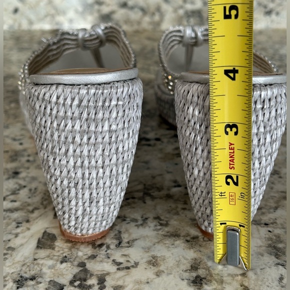 Paloma Barcelo Silver Rhinestone Thong Wedge Platform Sandals Euro 38 US Size 8 - Picture 11 of 12